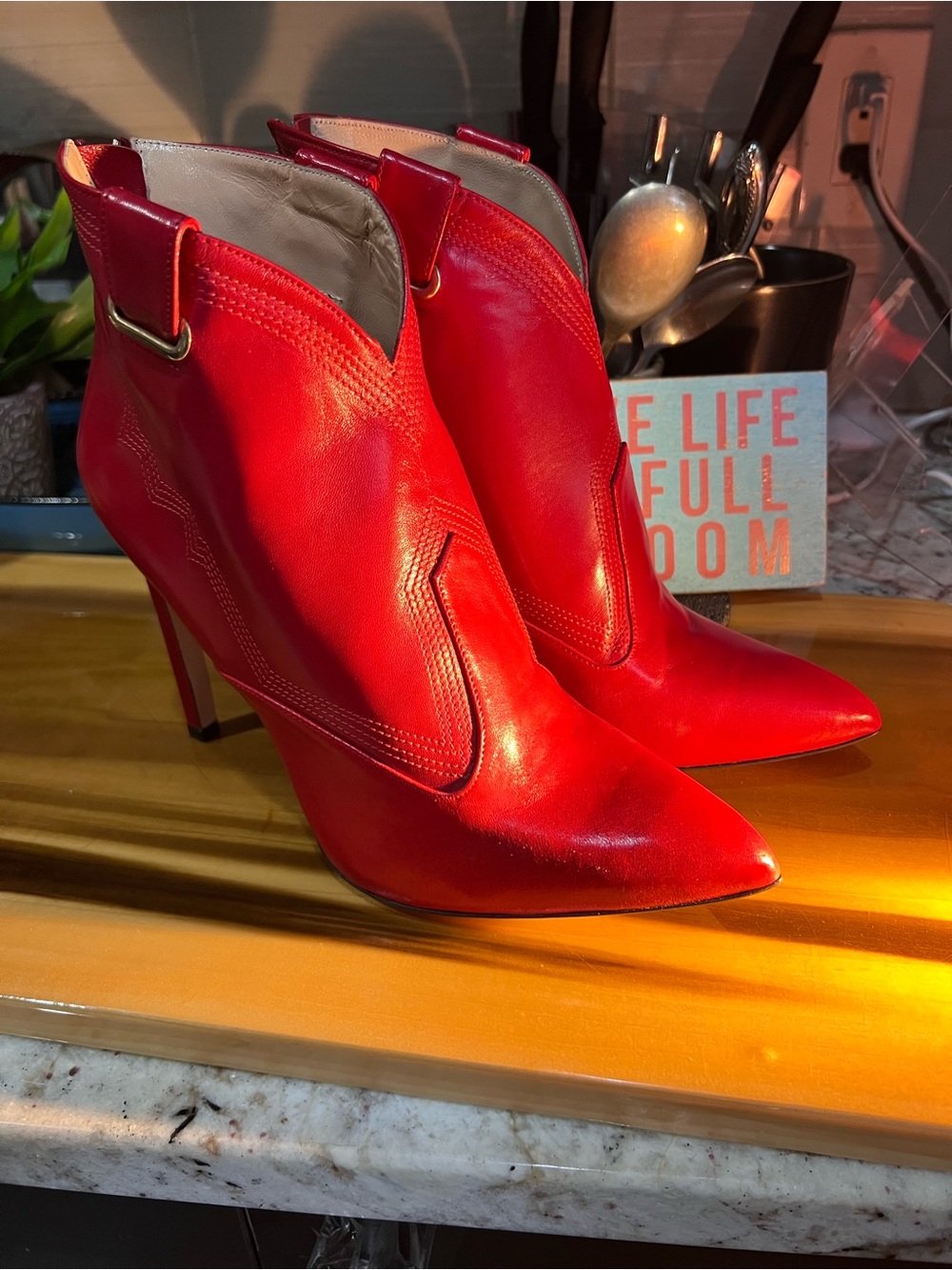 Mangano Red Pointed Toe Stiletto Ankle Boots, brand new!!